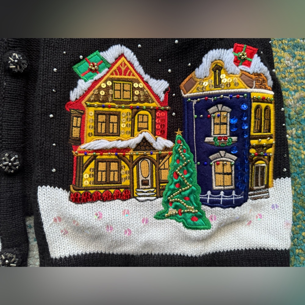 Vintage Basic Editions embroidered Santa holiday cardigan sweater, size XL - Picture 11 of 16